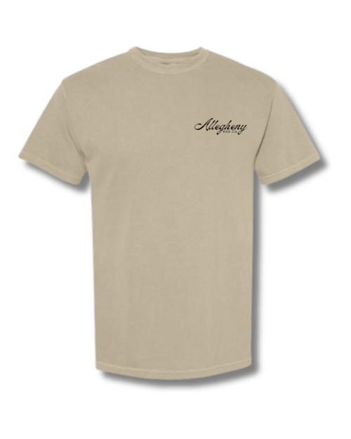 "Small Batch Fly Rod" Whiskey Bottle T-Shirt - Khaki