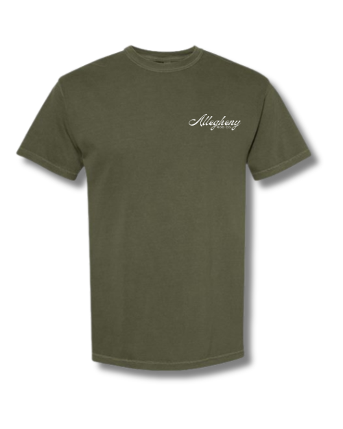 "Small Batch Fly Rod" Whiskey Bottle T-Shirt - Sage